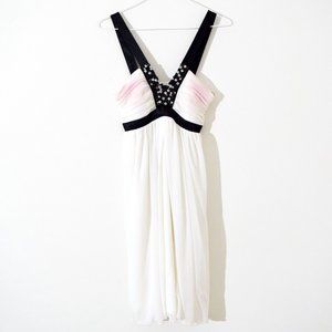 Black & White Flowy Chiffon Embellished Dress | Size XS